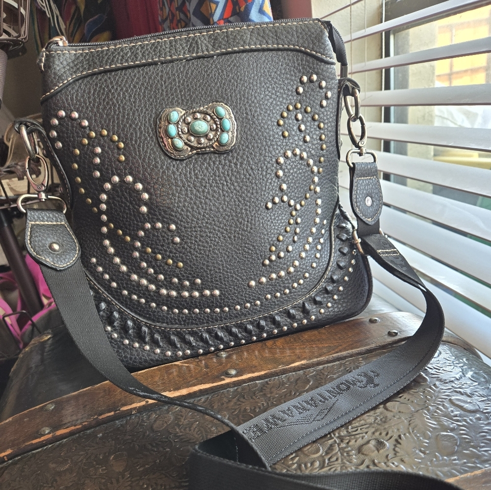 Black Studded Montana West Crossbody Bag - Picture 6 of 16